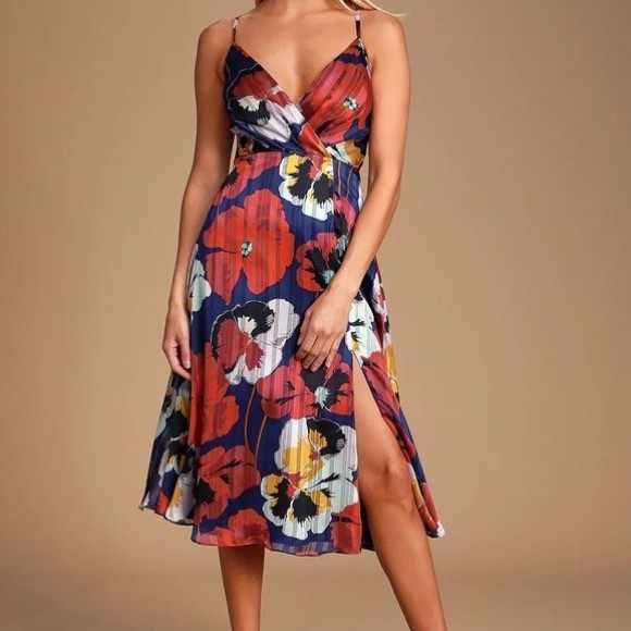 Lulus All About Love Royal Blue Floral Print Midi Dress Size XS - Picture 4 of 8